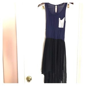 Blue and black ruched high low dress